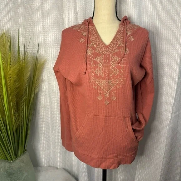 J Jill Size Small Tall Women’s Long Sleeve V Neck Embroidered Hoodie - Picture 2 of 13